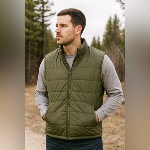 Open Trails Men's Olive Green Puffer
Vest Outdoor Hiking Winter Layer Size 2XL